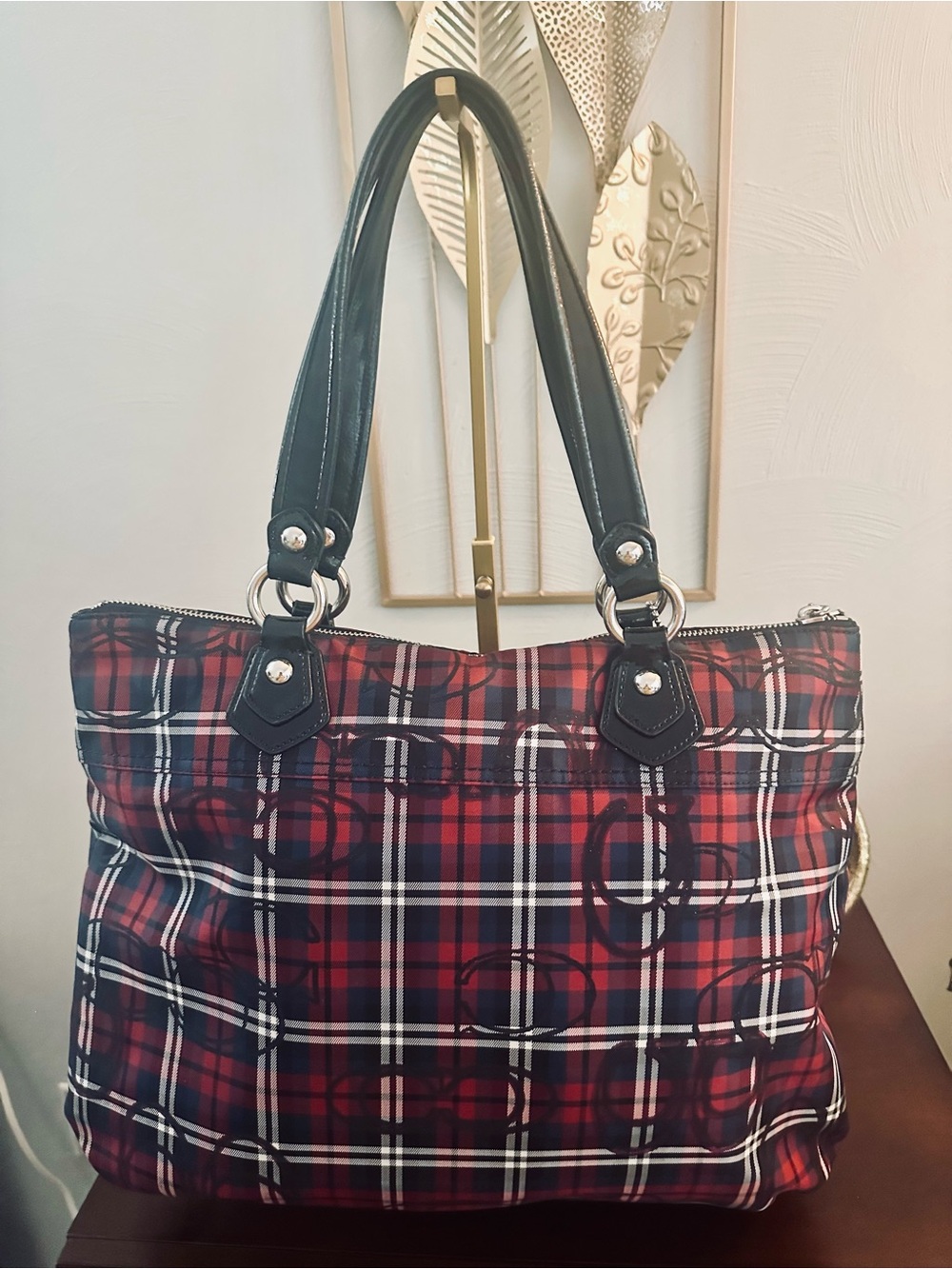 Coach Poppy Y2K 18713 Signature Sateen Tartan Glam Tote Red, Black White - Picture 10 of 16